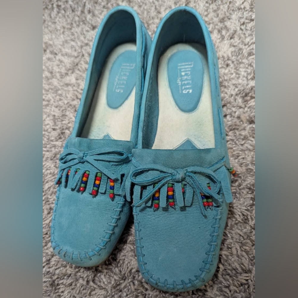 Nickels Women's Moccasins in Blue with Colorful Beads